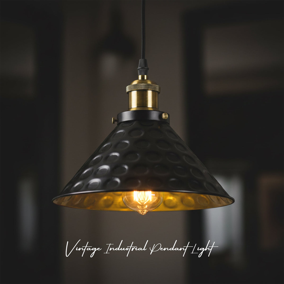 Vintage Black & Gold Hammered Metal Pendant Light ~6635-4