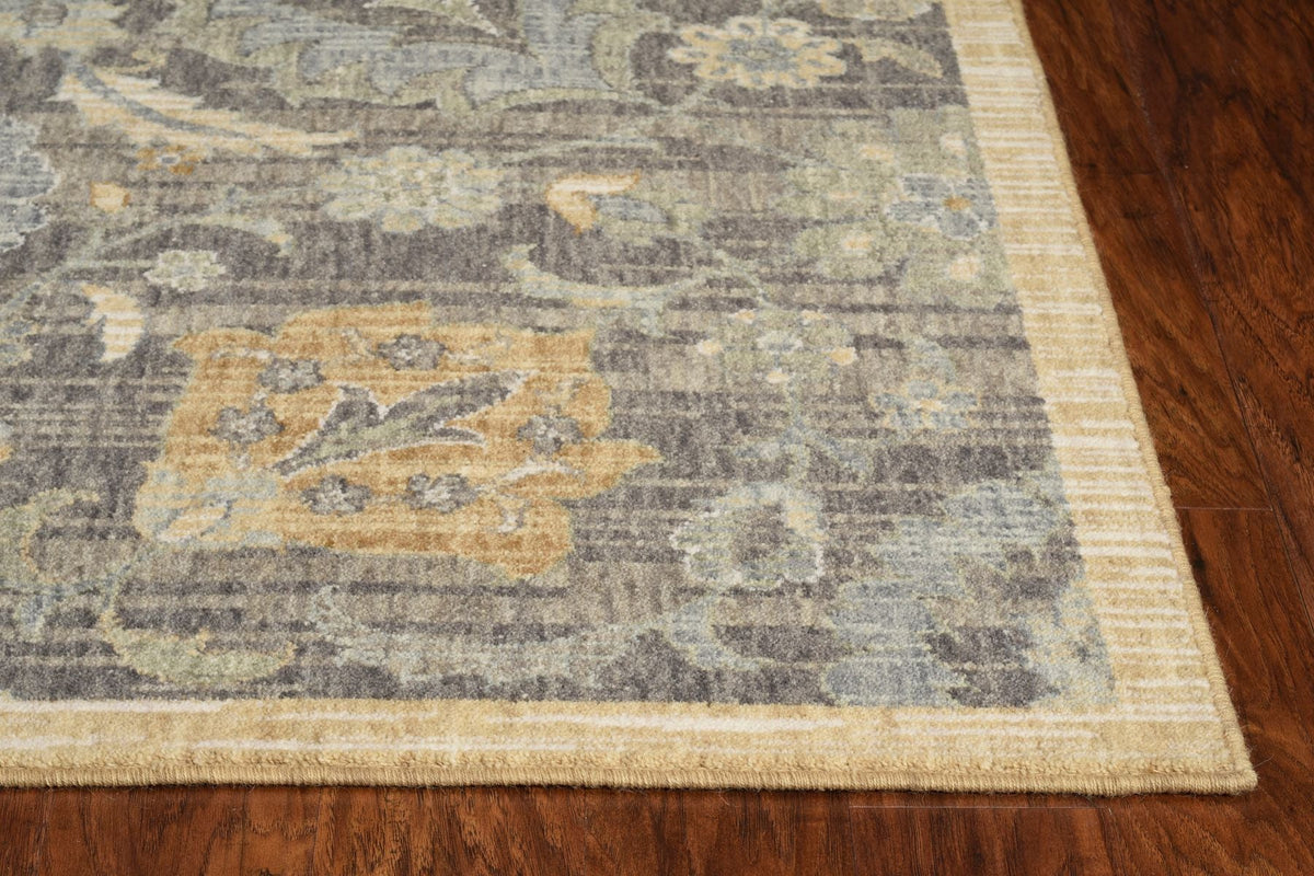 Taupe Vintage Floral Traditional Indoor Rug, 9x13 ft