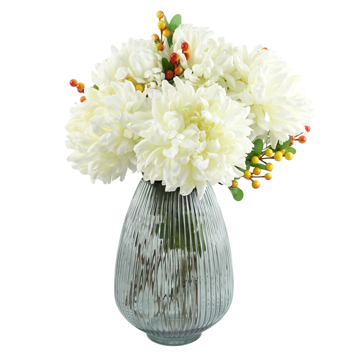 Glass Vase Smoke Grey Ridged Glass Vase 30cm