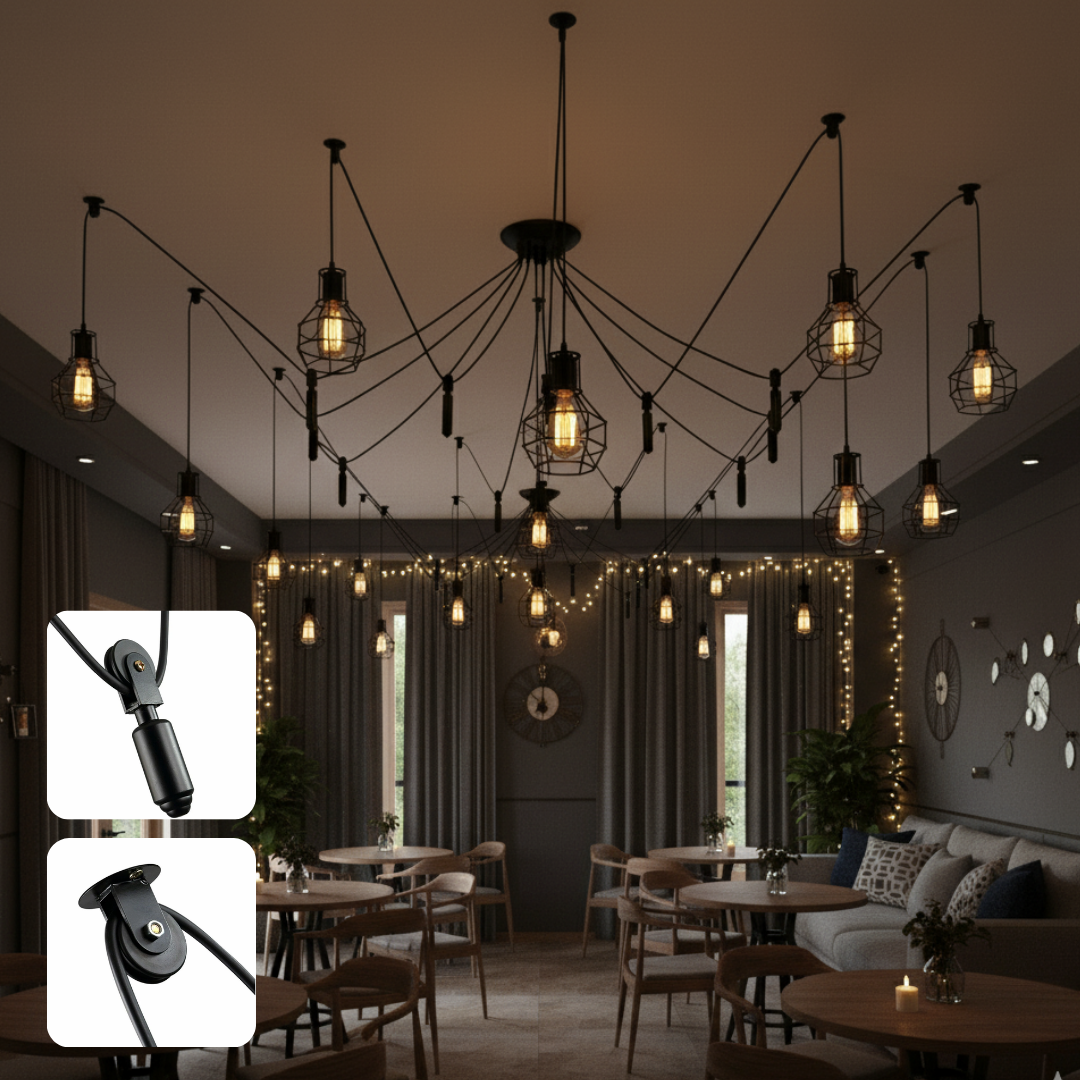 Industrial 8 Light Spider Pendant Light ~6408
