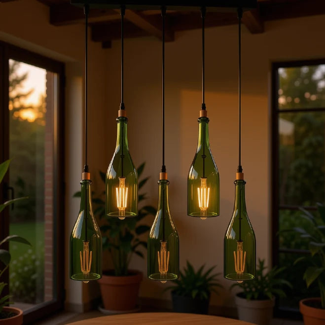 Industrial Wine Bottle Cluster Pendant Light 5 Head E27~2205