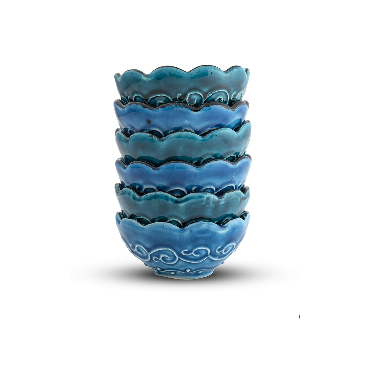 Set of 6 Ceramic Dip Bowls – Iznik, Aegean Whirl – 8cm