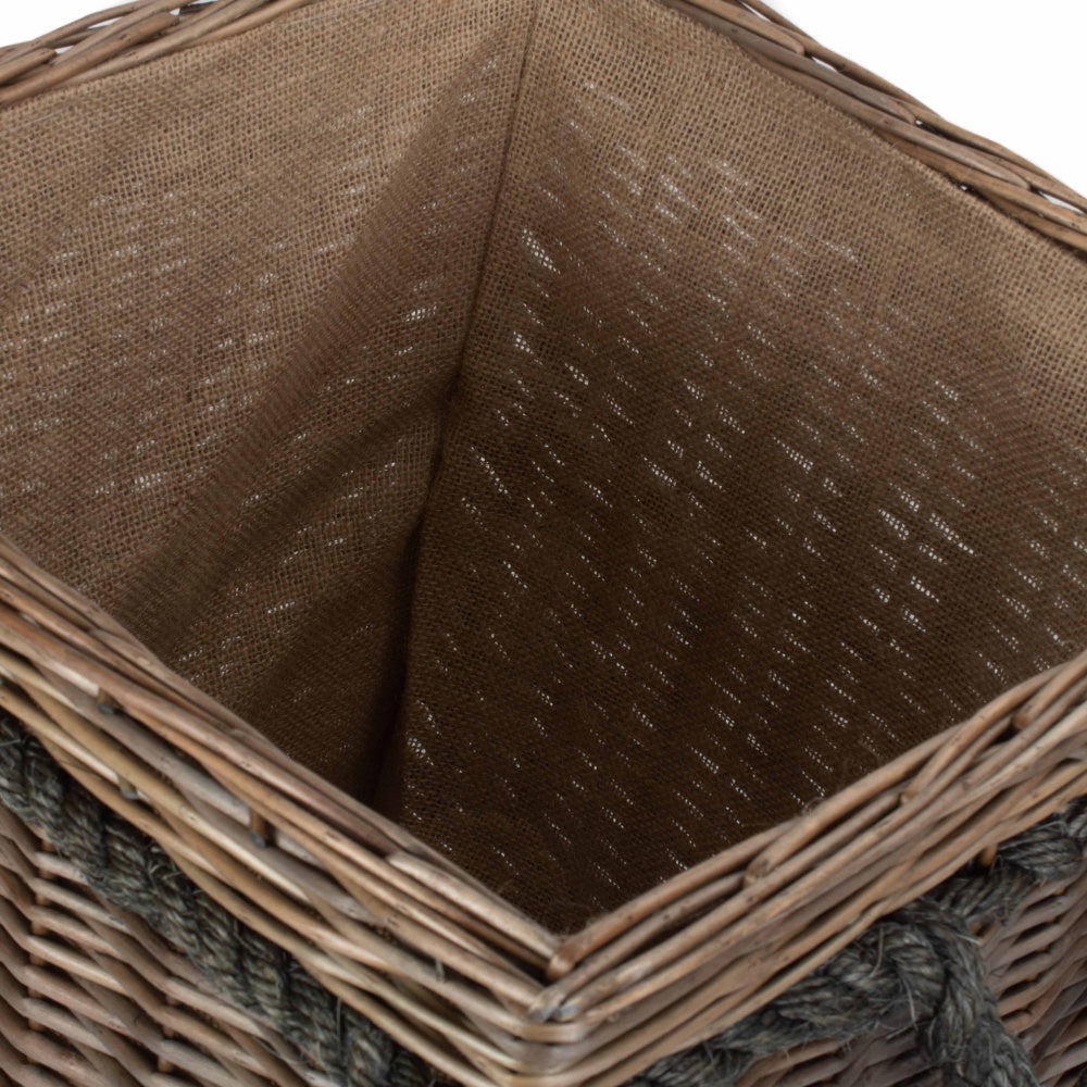 Square Rope Handled Wicker Log Basket