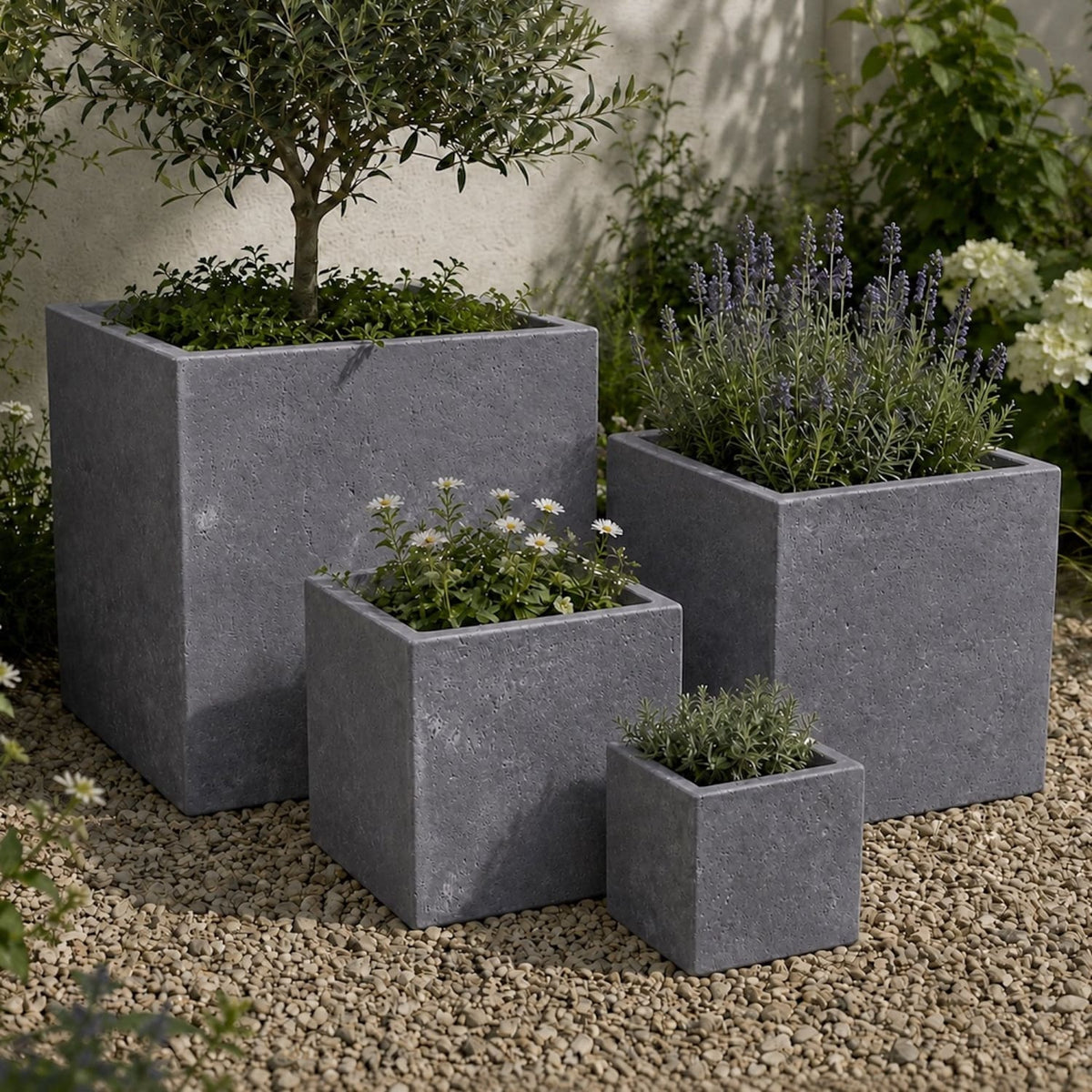 Cubrosa | Set Of 4 - Onyx Dusk – Concrete Square Planters Set – Cube Plant Pots Nest