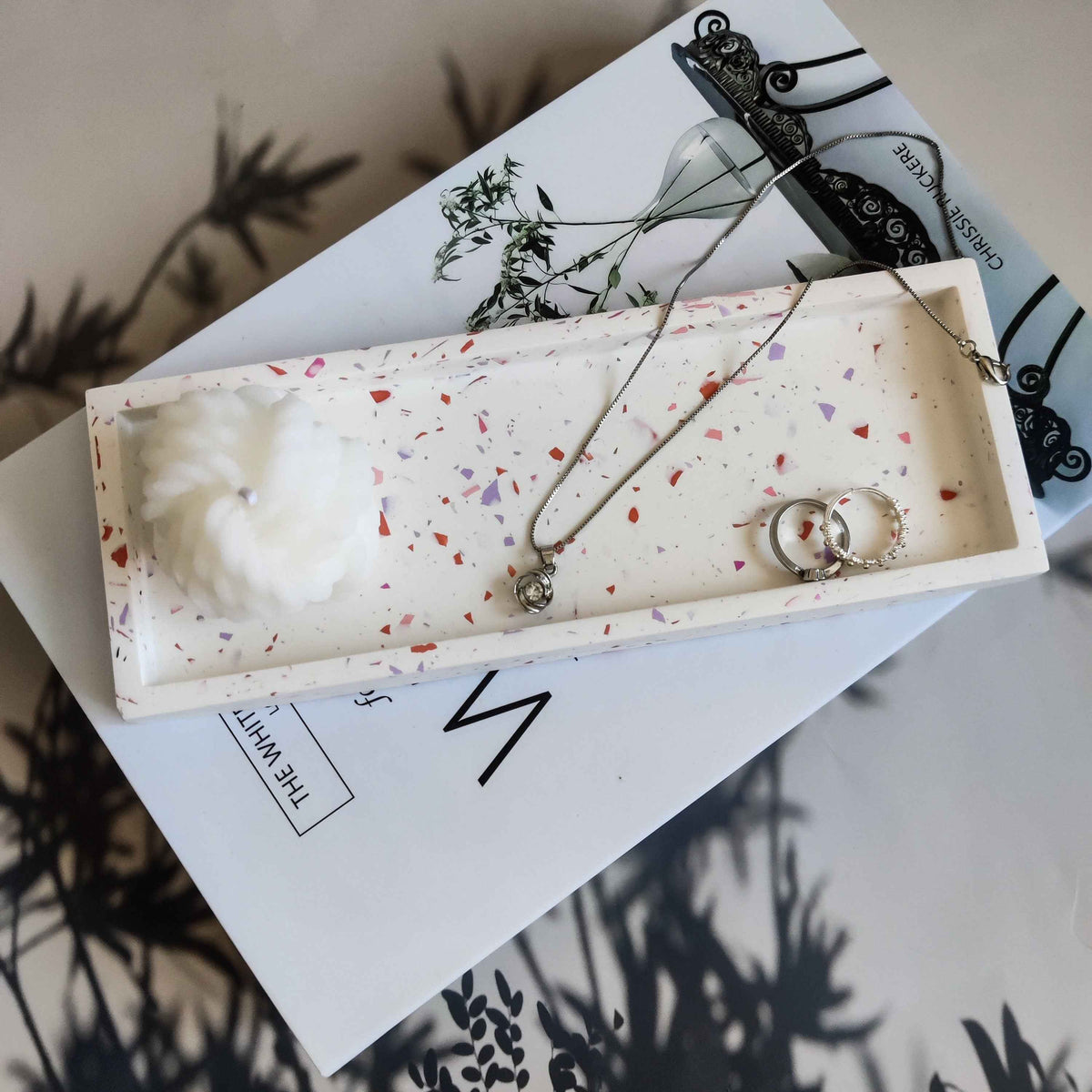 Rectangular trinket tray monochrome or terrazzo-6