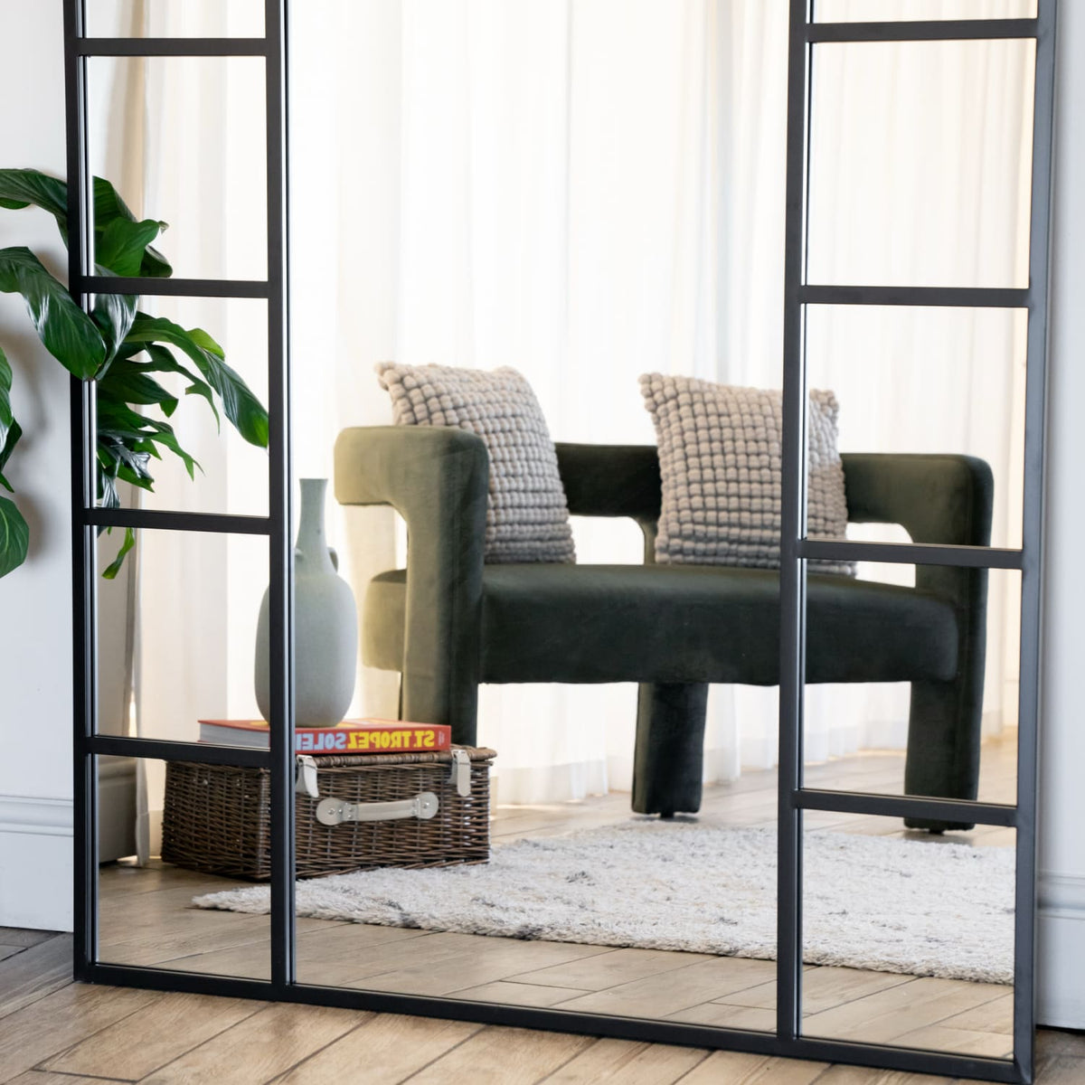 Mio- Full Length Black Metal Arched Window Mirror - 200cm x 120cm