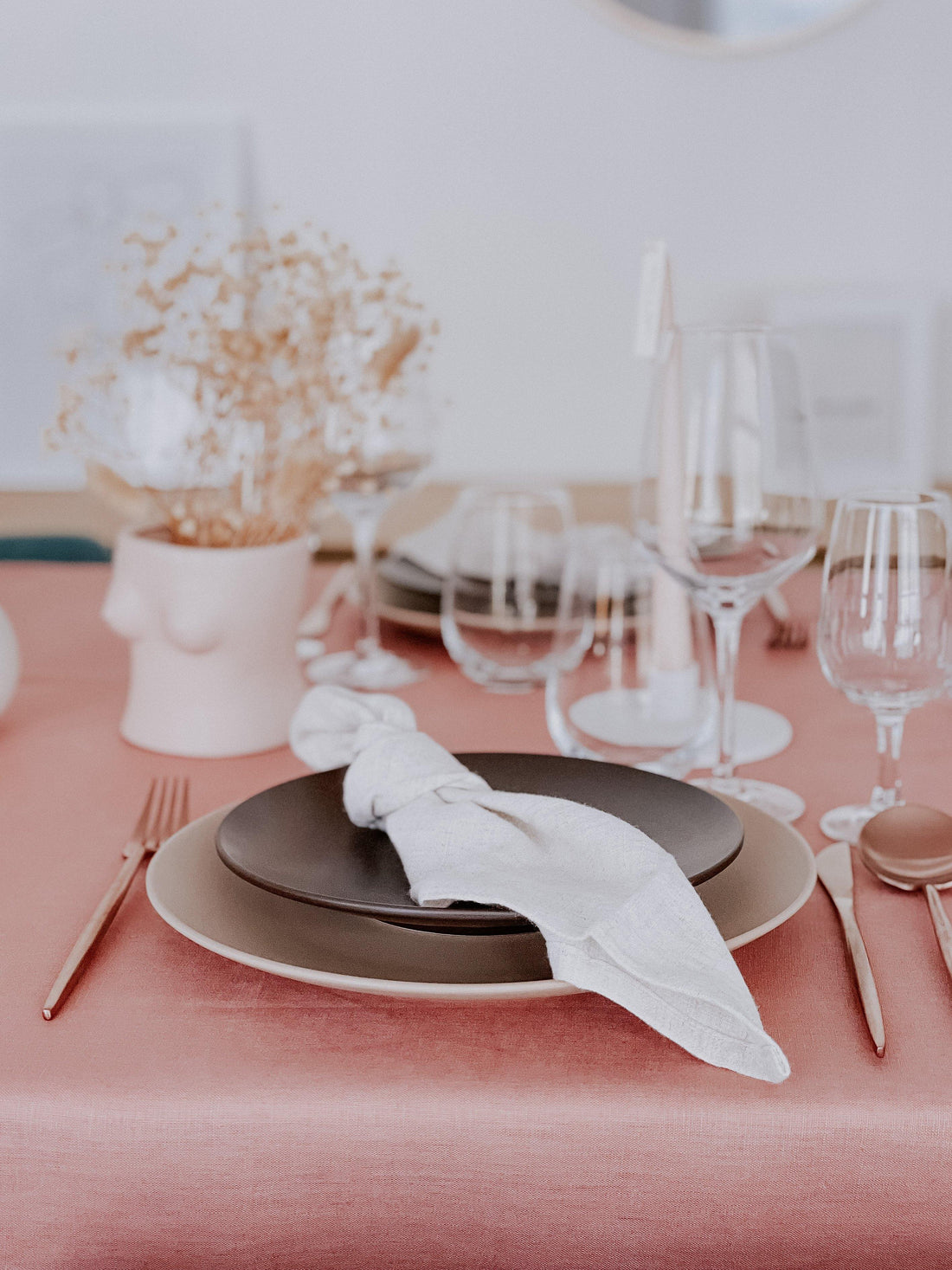 Natural linen tablecloth set for dinner
