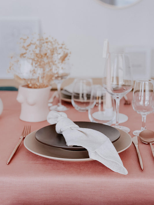 Natural linen tablecloth set for dinner