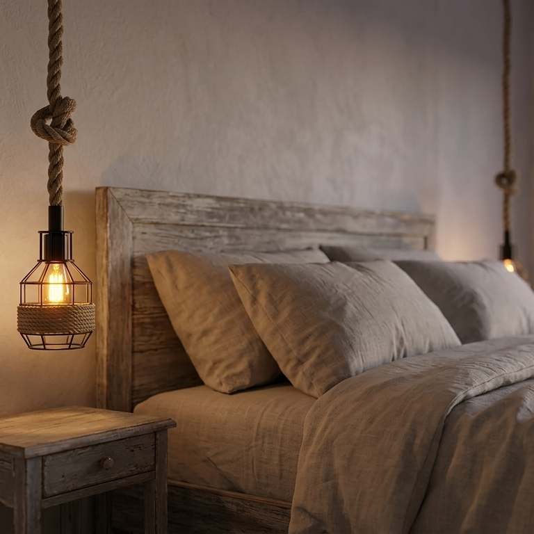 Hemp Rope Cord Pendant Light-E27 Metal Cage Hanging Lamp~5582-3
