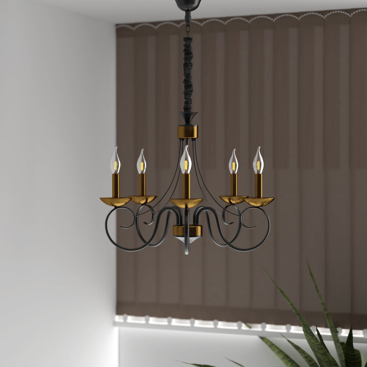 Traditional Wrought Iron Chandelier 5 Light Scrollwork E14 Fitting ~4997