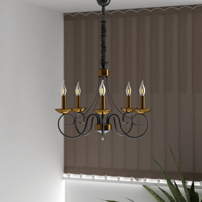 Traditional Wrought Iron Chandelier 5 Light Scrollwork E14 Fitting ~4997