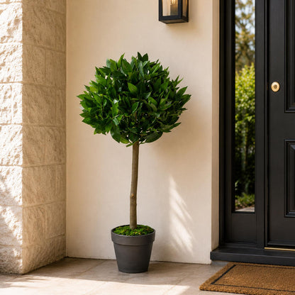Artificial 90cm Leaf Design UK Realistic Bay Laurel Topiary Ball Tree