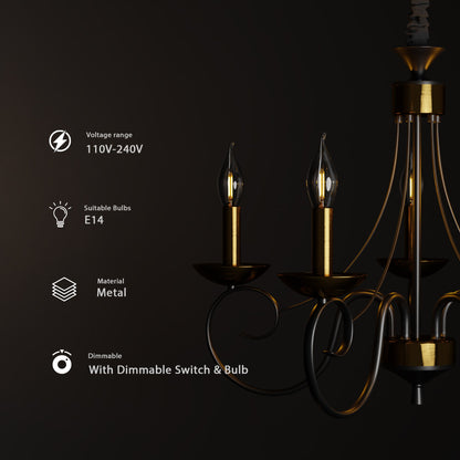 Traditional Wrought Iron Chandelier 5 Light Scrollwork E14 Fitting ~4997