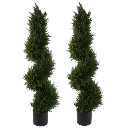 120cm Pair of Spiral Cypress Tree Artificial Topiary - Premium Quality