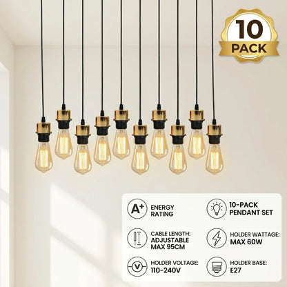 10 Pack Pendant, E27 Lamp Holder Ceiling Hanging Light, PVC Cable ~4252