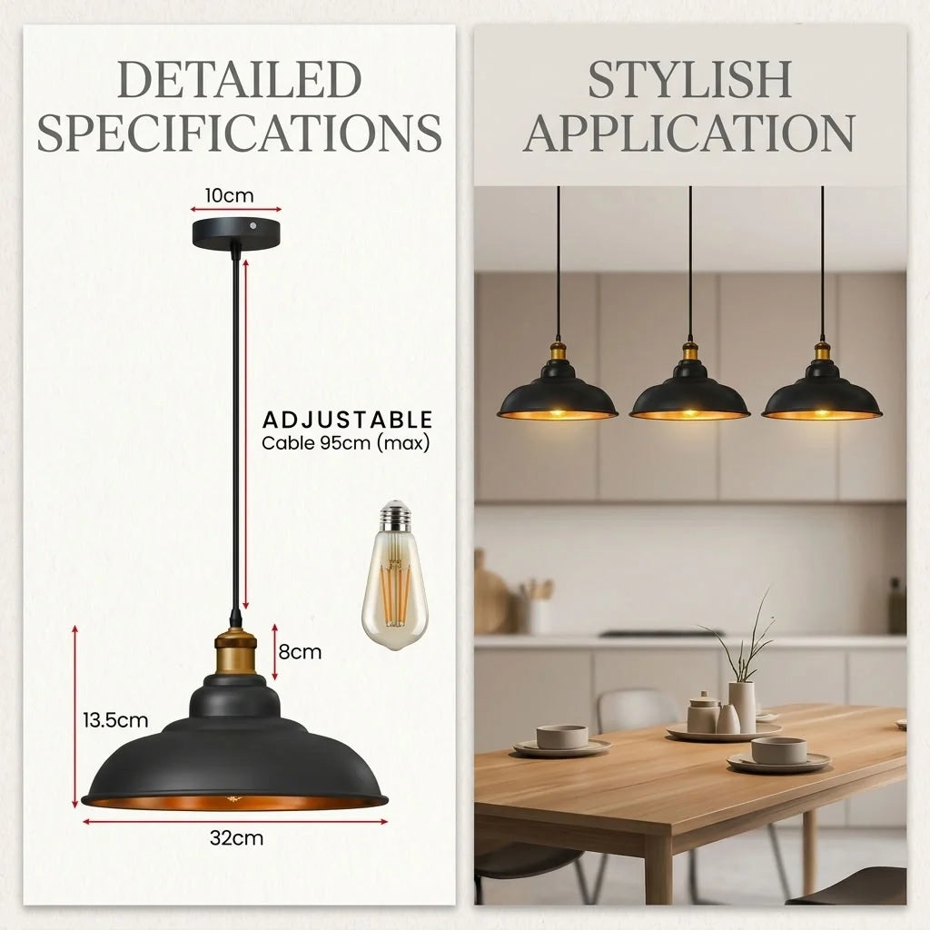 10 Pack Vintage Industrial Black Ceiling Pendant Light ~6937