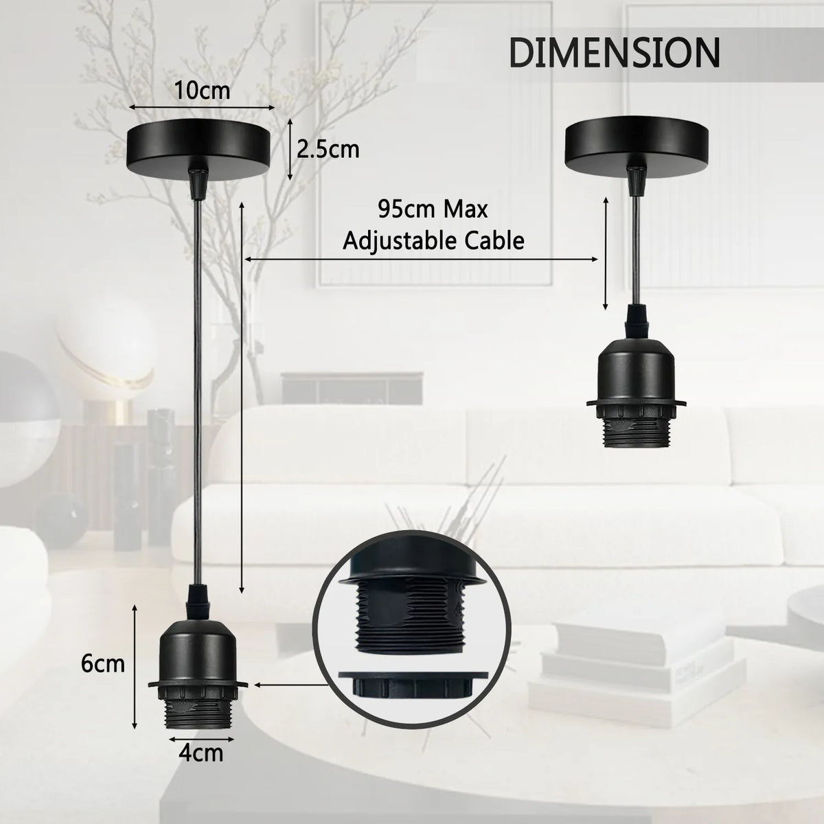 10 Pack Pendant, E27 Lamp Holder Ceiling Hanging Light, PVC Cable ~4252