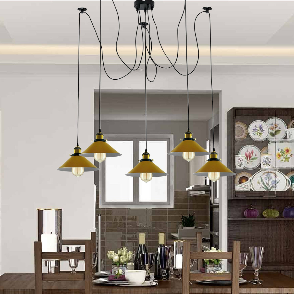 Modern Spider Braided Pendant lamp Yellow Cone Shades Ceiling Lighting~3432