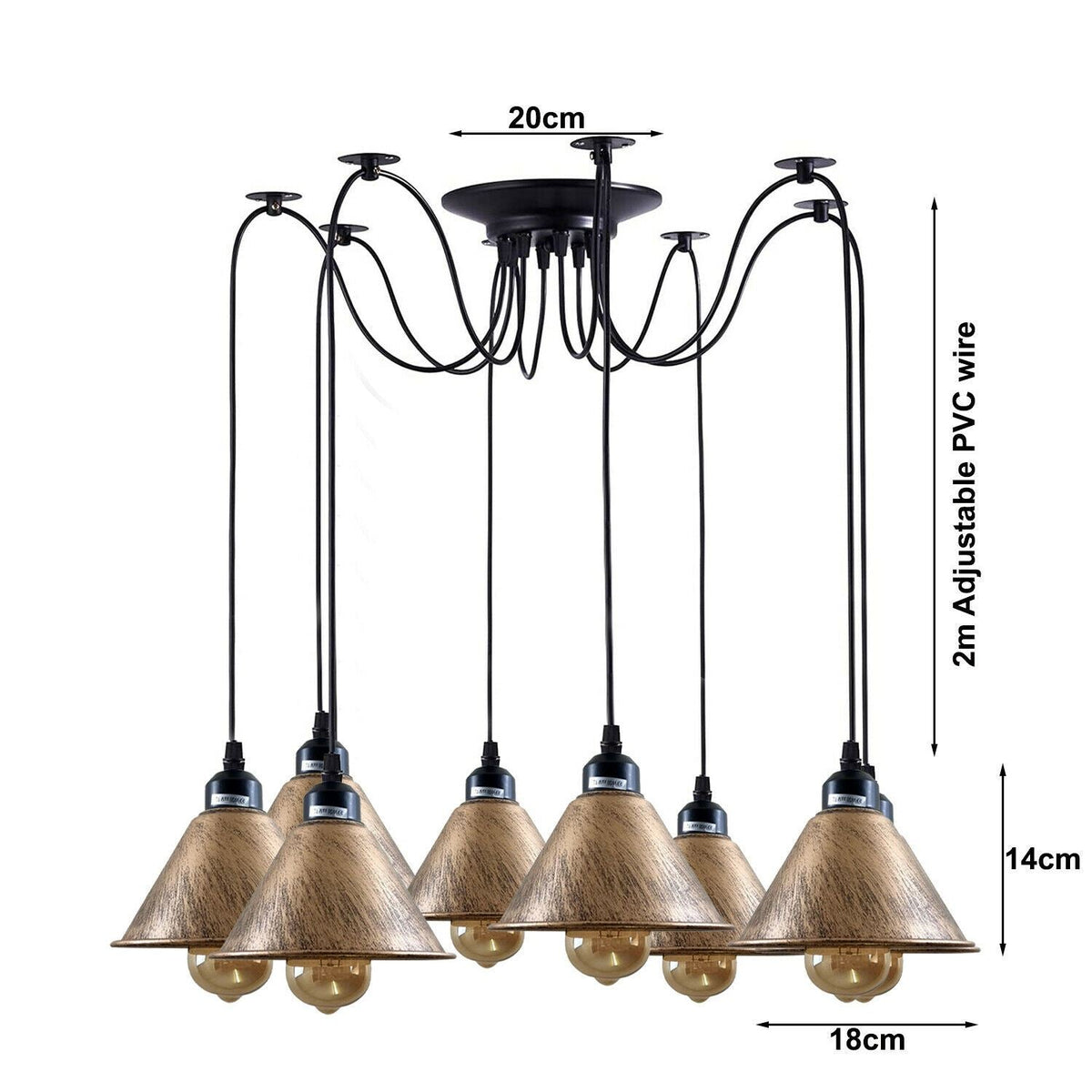 Industrial Retro 8-Arm Spider Light Fitting - Antique Brass Multi-Drop Pendant ~1131-2
