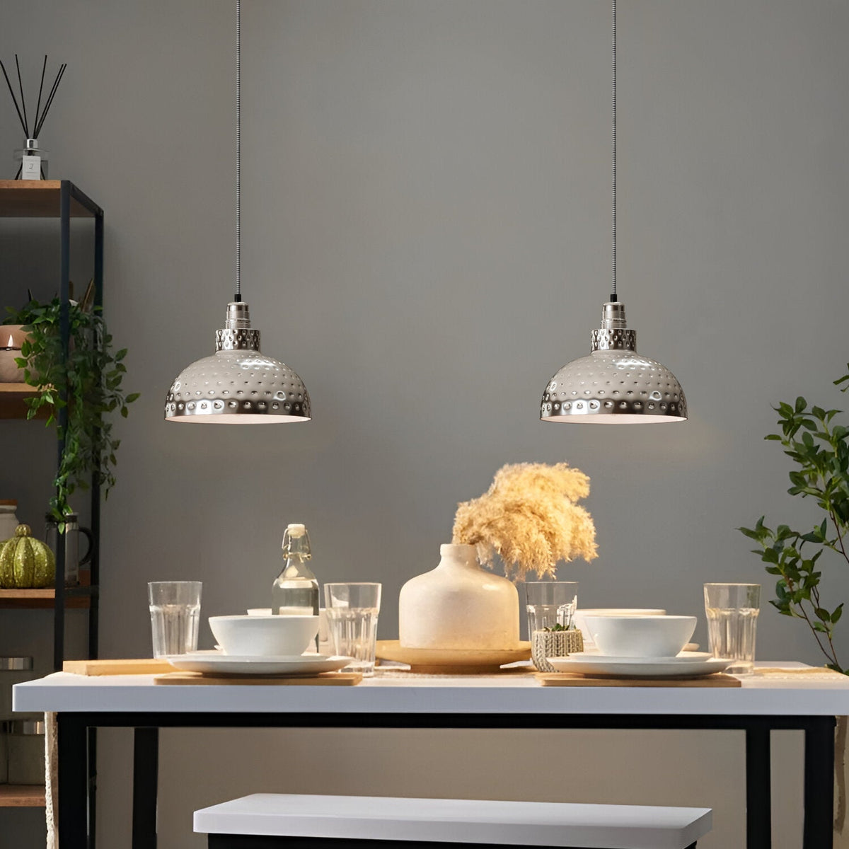 Retro Hammered Metal Shade E27 Ceiling Pendant Light~6132-2