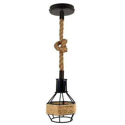 Hemp Rope Cord Pendant Light-E27 Metal Cage Hanging Lamp~5582-1