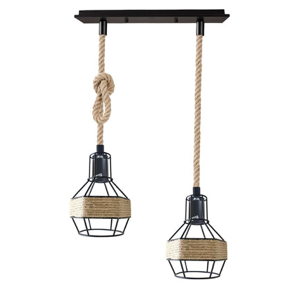 Hemp Rope Cord Pendant Light-E27 Metal Cage Hanging Lamp~5582-5