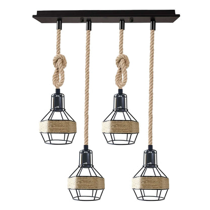 Hemp Rope Cord Pendant Light-E27 Metal Cage Hanging Lamp~5582-7