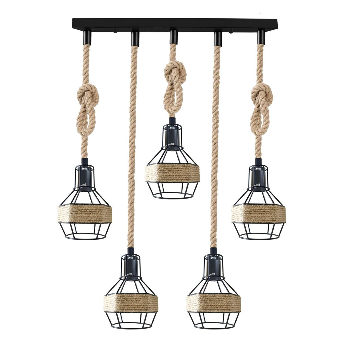 Hemp Rope Cord Pendant Light-E27 Metal Cage Hanging Lamp~5582-8
