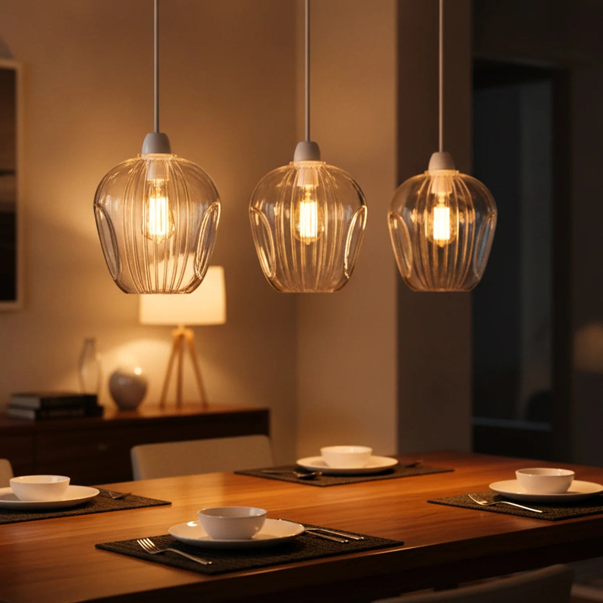 Modern Clear Ribbed Glass Pendant Shade E27 Easy Fit Pack 1/2/3~6850