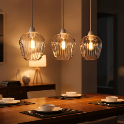 Modern Clear Ribbed Glass Pendant Shade E27 Easy Fit Pack 1/2/3~6850