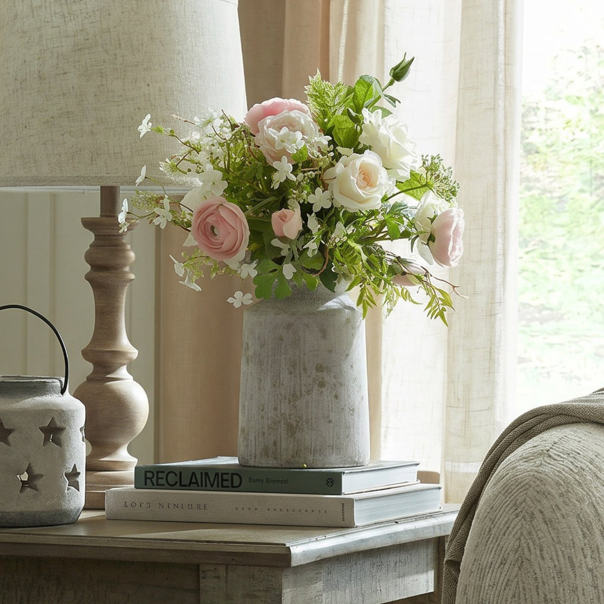 Bloomville Urn Stone Vase - Silver Ceramic Decorative Vase