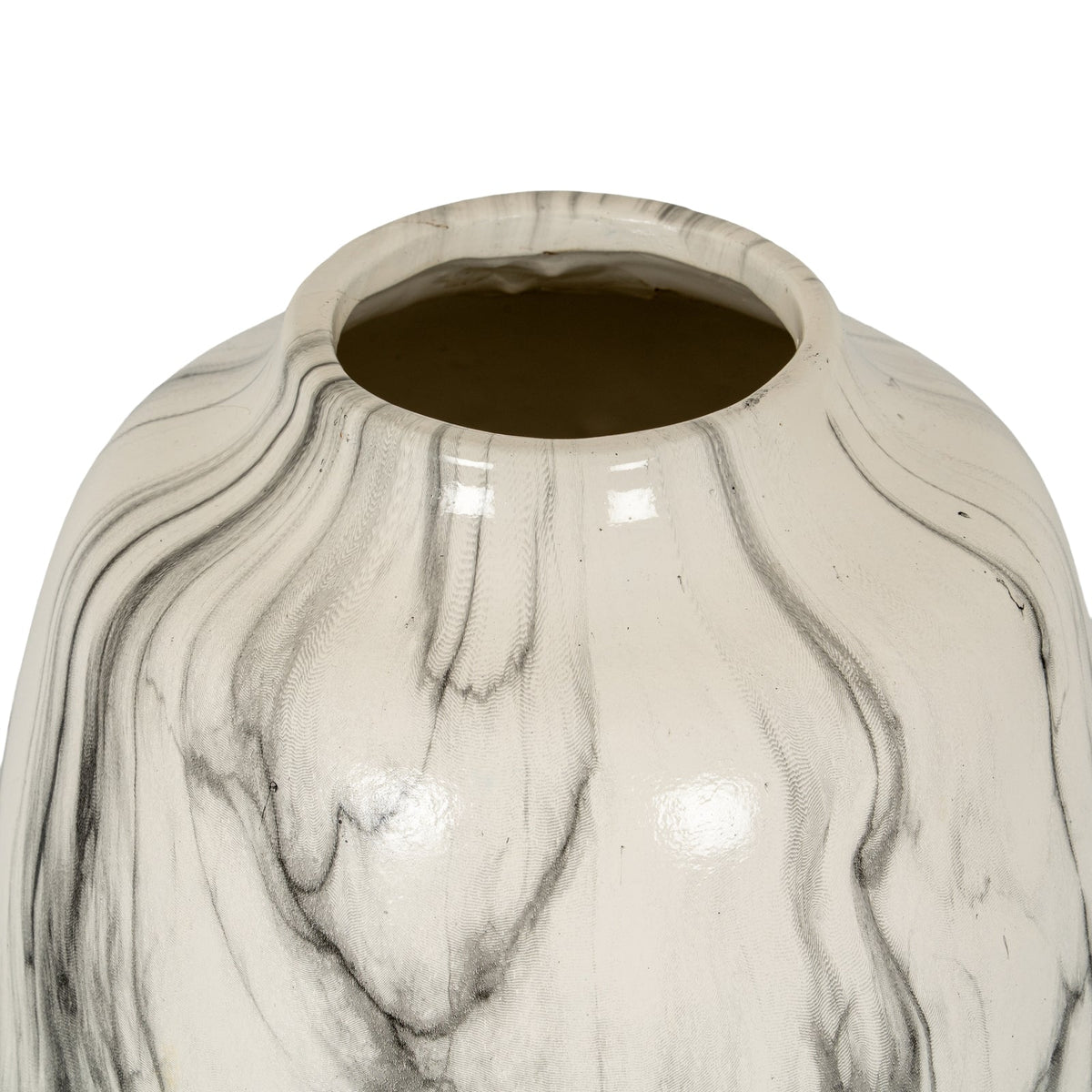 Marble Effect Olpe Vase - White Ceramic Decorative Vase