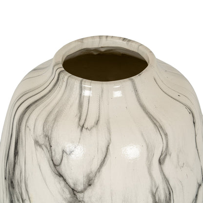 Marble Effect Olpe Vase - White Ceramic Decorative Vase