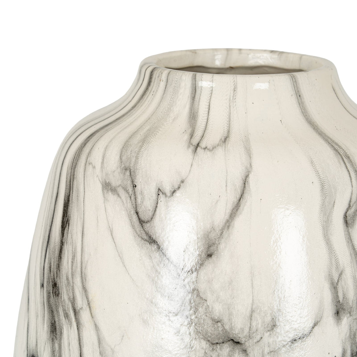 Marble Effect Olpe Vase - White Ceramic Decorative Vase