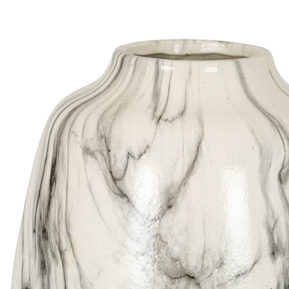 Marble Effect Olpe Vase - White Ceramic Decorative Vase