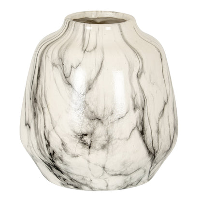 Marble Effect Olpe Vase - White Ceramic Decorative Vase