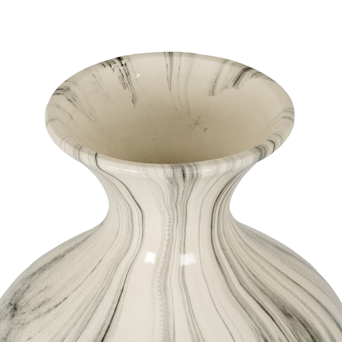 Marble Effect Ellipse Large Vase - White Glass Decorative Vase