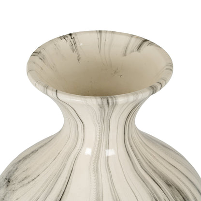 Marble Effect Ellipse Large Vase - White Glass Decorative Vase