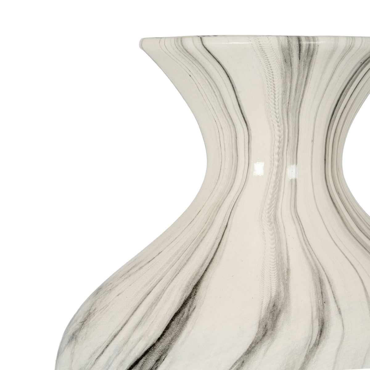 Marble Effect Ellipse Large Vase - White Glass Decorative Vase