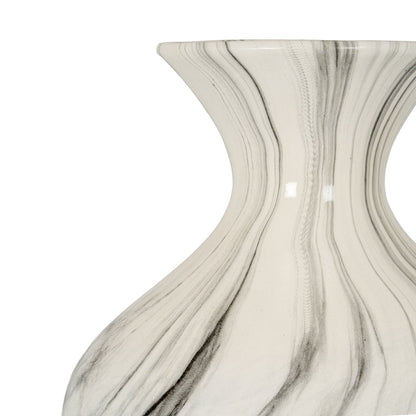 Marble Effect Ellipse Large Vase - White Glass Decorative Vase