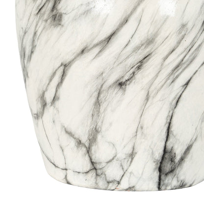 Marble Effect Ellipse Large Vase - White Glass Decorative Vase
