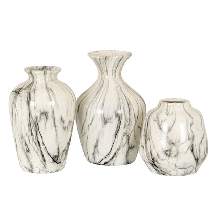 Marble Effect Ellipse Large Vase - White Glass Decorative Vase