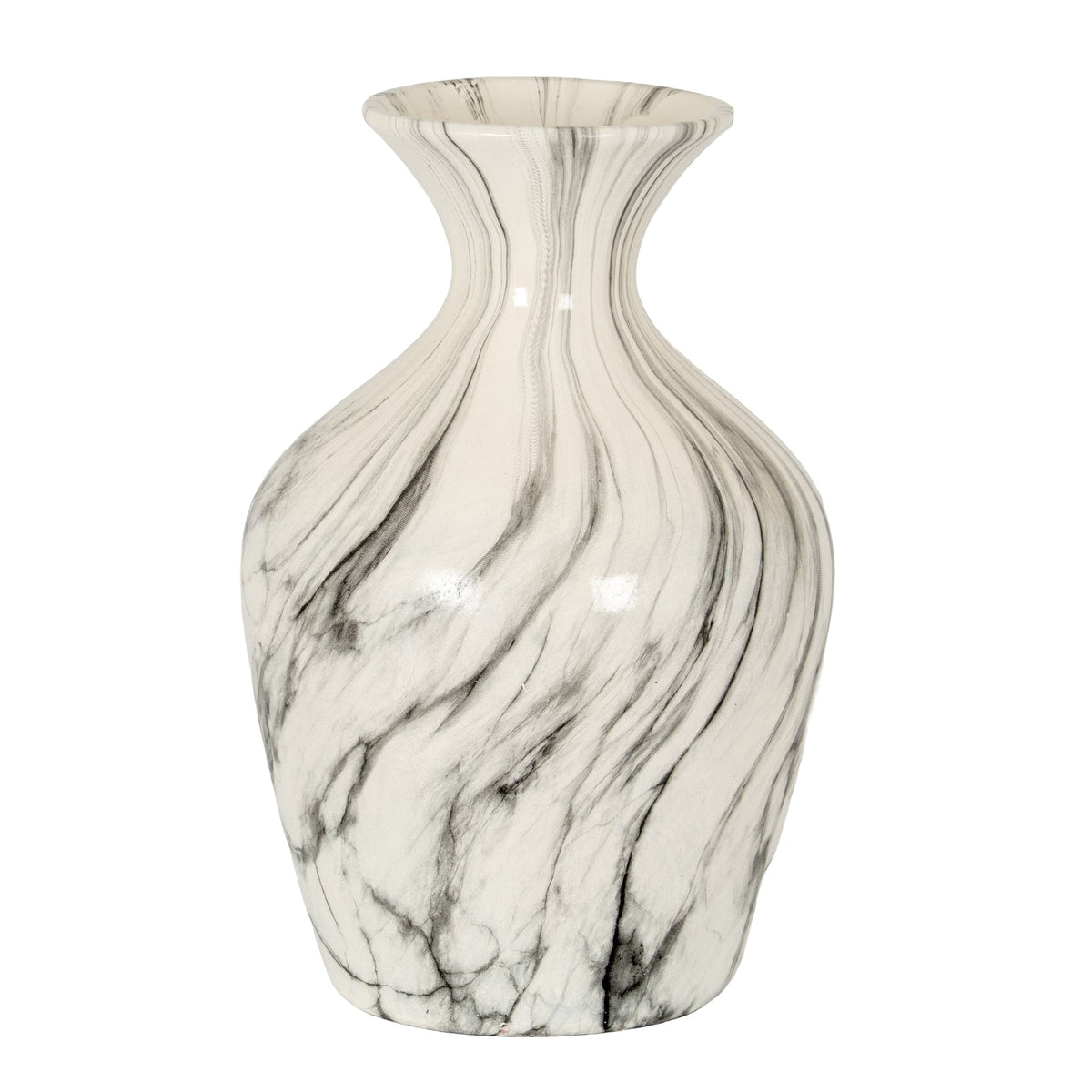 Marble Effect Ellipse Large Vase - White Glass Decorative Vase