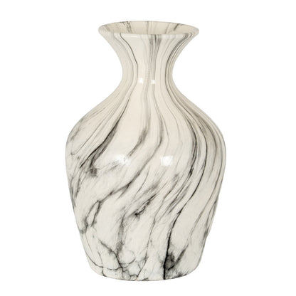 Marble Effect Ellipse Large Vase - White Glass Decorative Vase