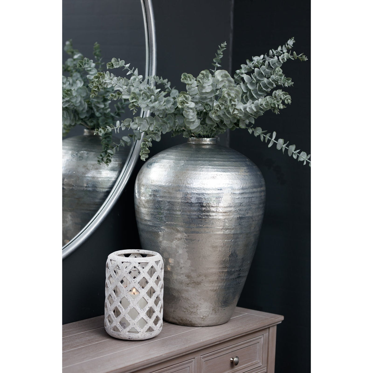Hammered Silver Astral Vase - Silver Ceramic Decorative Vase