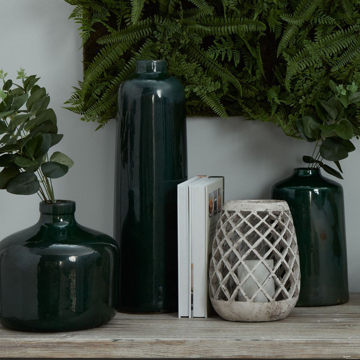 Garda Emerald Glazed Liv Vase - White Ceramic Decorative Vase