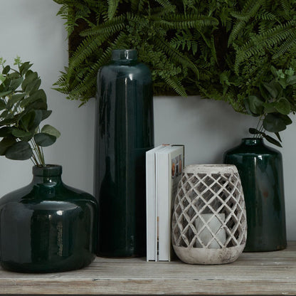 Garda Emerald Glazed Liv Vase - White Ceramic Decorative Vase
