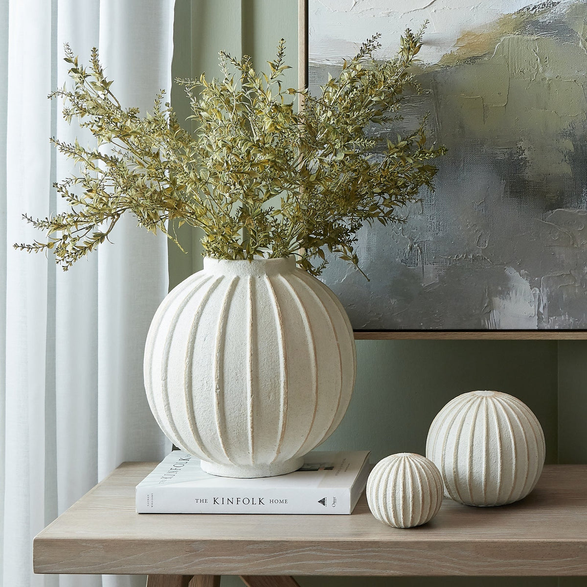 Grove Large Globe Vase - Stone Stoneware Decorative Vase