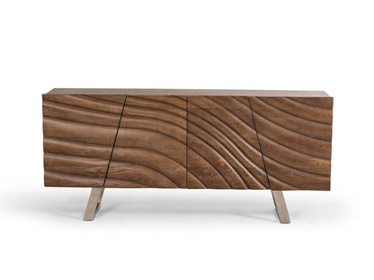 Walnut Wood Veneer and Steel Buffet, 34 in