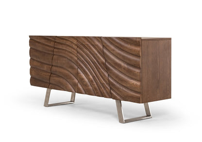 Walnut Wood Veneer and Steel Buffet, 34 in